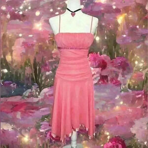 Vintage 90s City Triangles Pink Asymmetrical Midi Dress